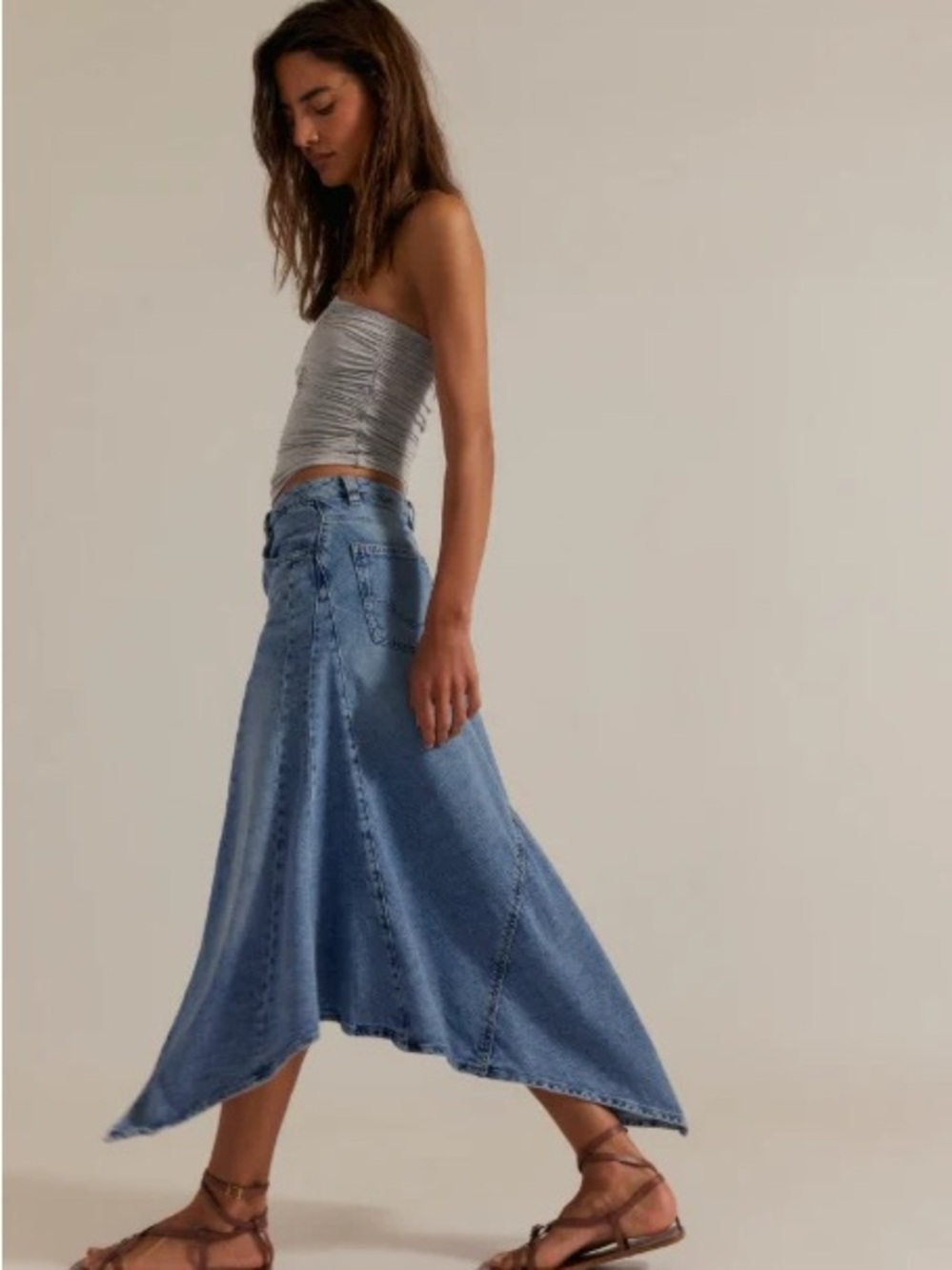 We the Free People Aquarius Denim A-Line Midi Skirt Sz 26 NWT